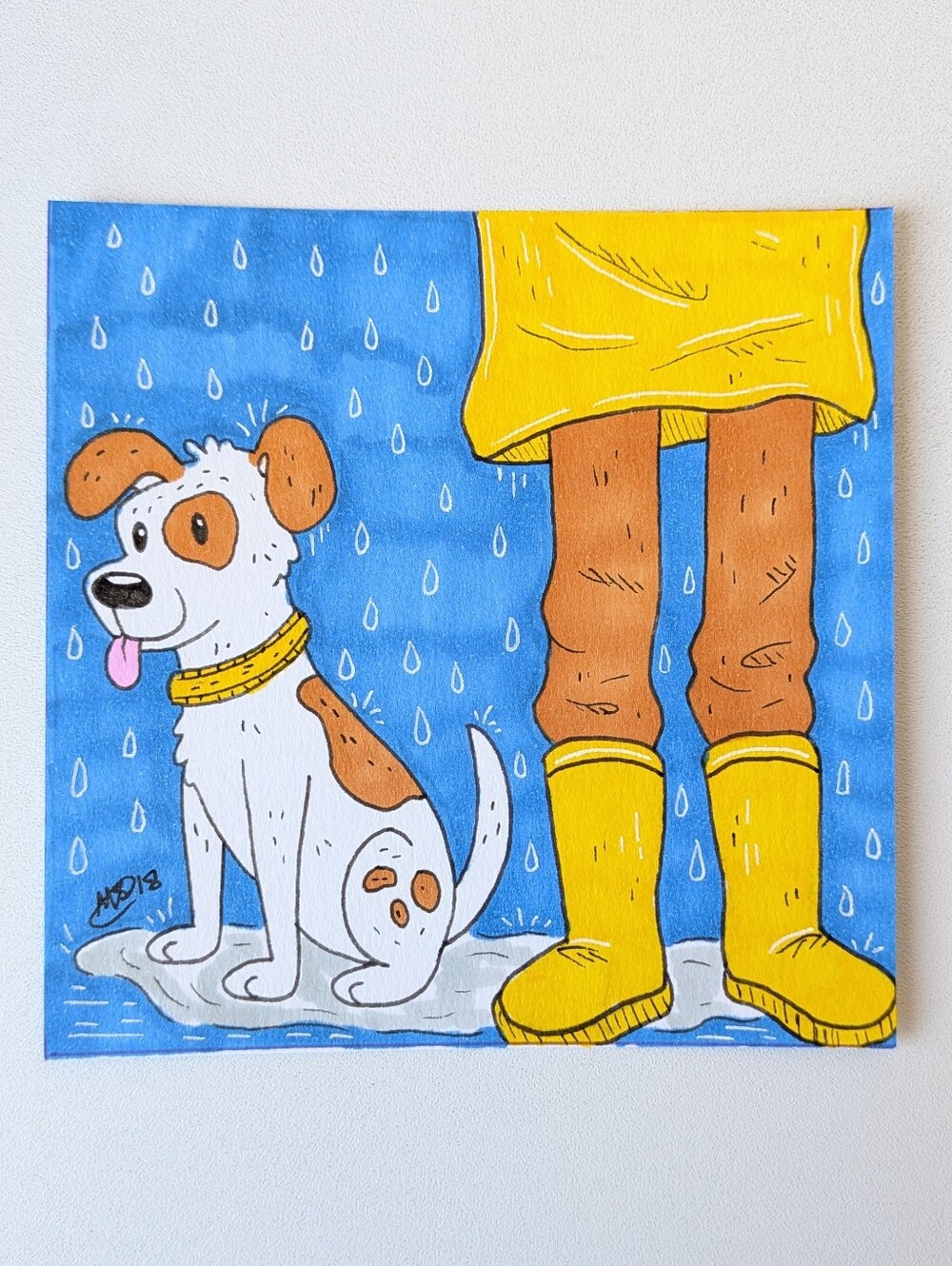 Original Rainy Day Dog Dogcember 4×4 Marker Illustration By Mattoodles